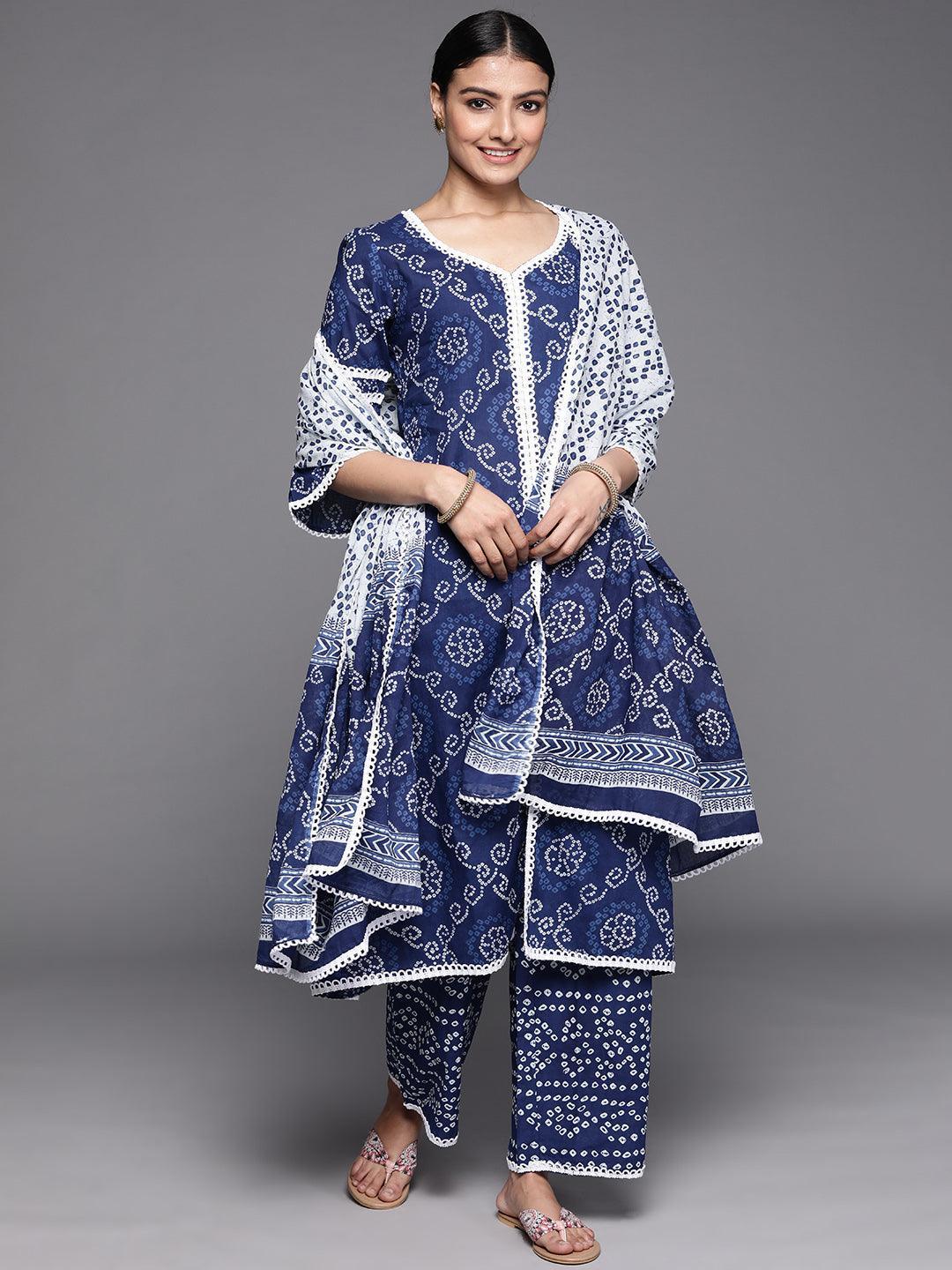 Blue Printed Cotton Suit Set