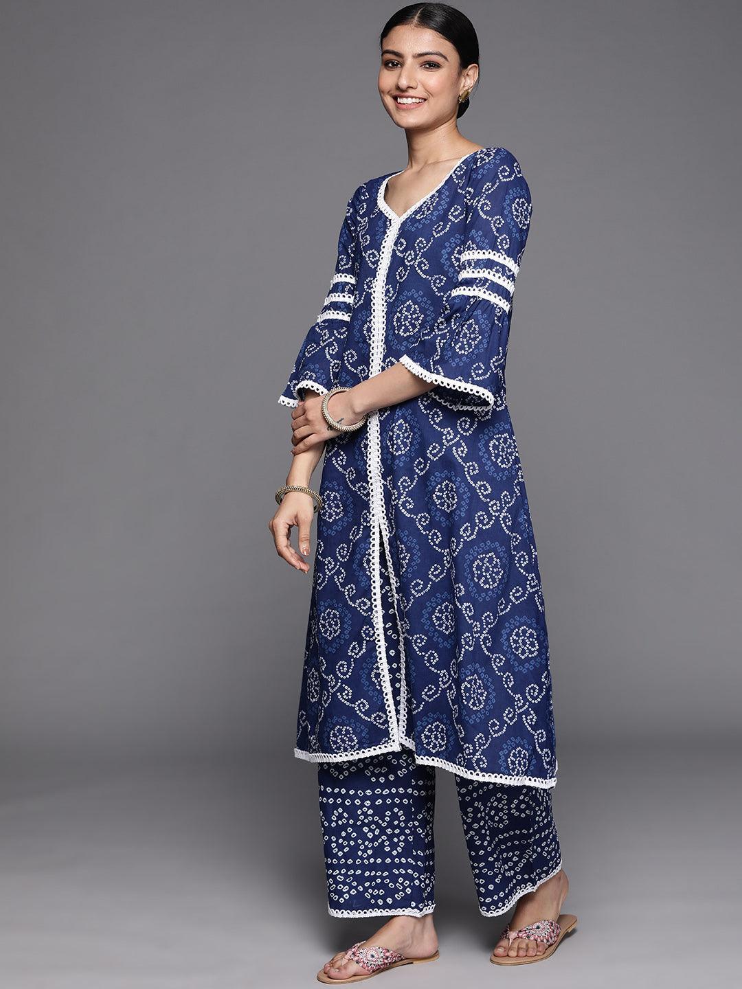 Blue Printed Cotton Suit Set