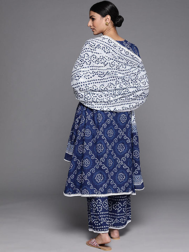 Blue Printed Cotton Suit Set - ShopLibas