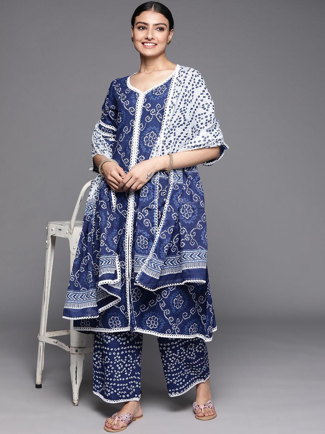 Blue Printed Cotton Suit Set