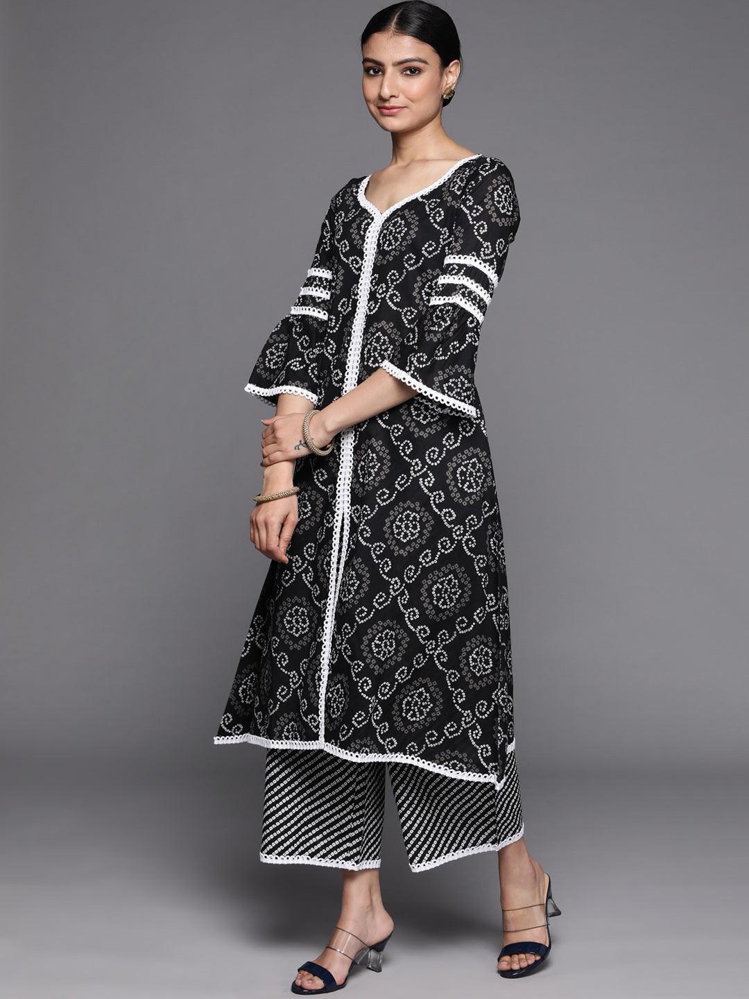 Black Printed Cotton Suit Set - ShopLibas