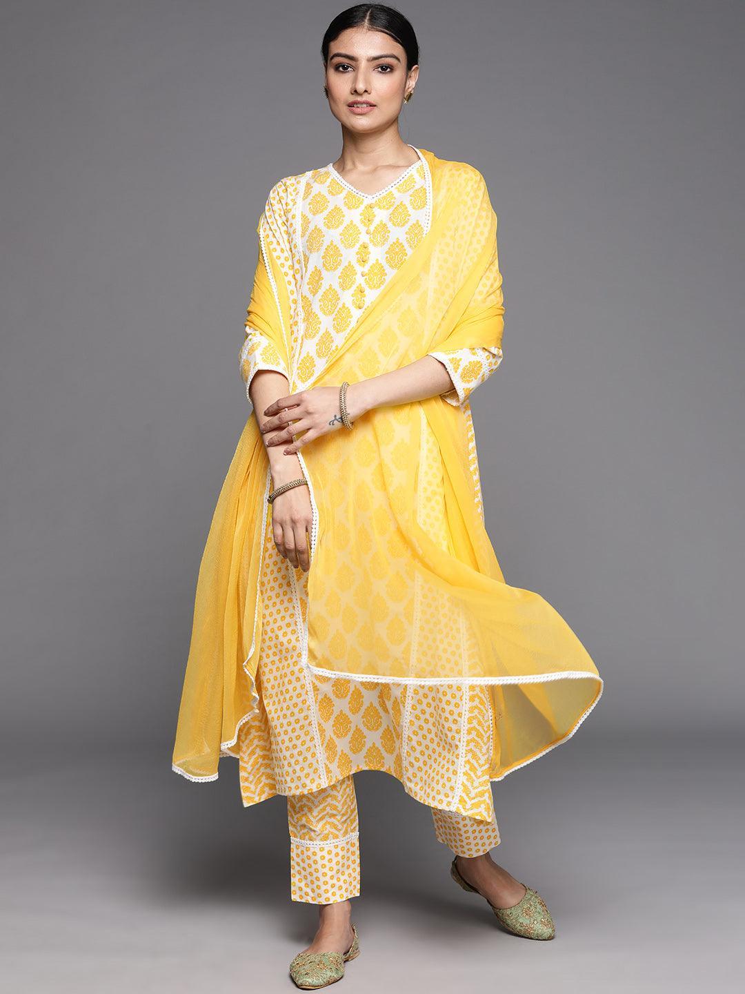 Yellow Printed Cotton Suit Set