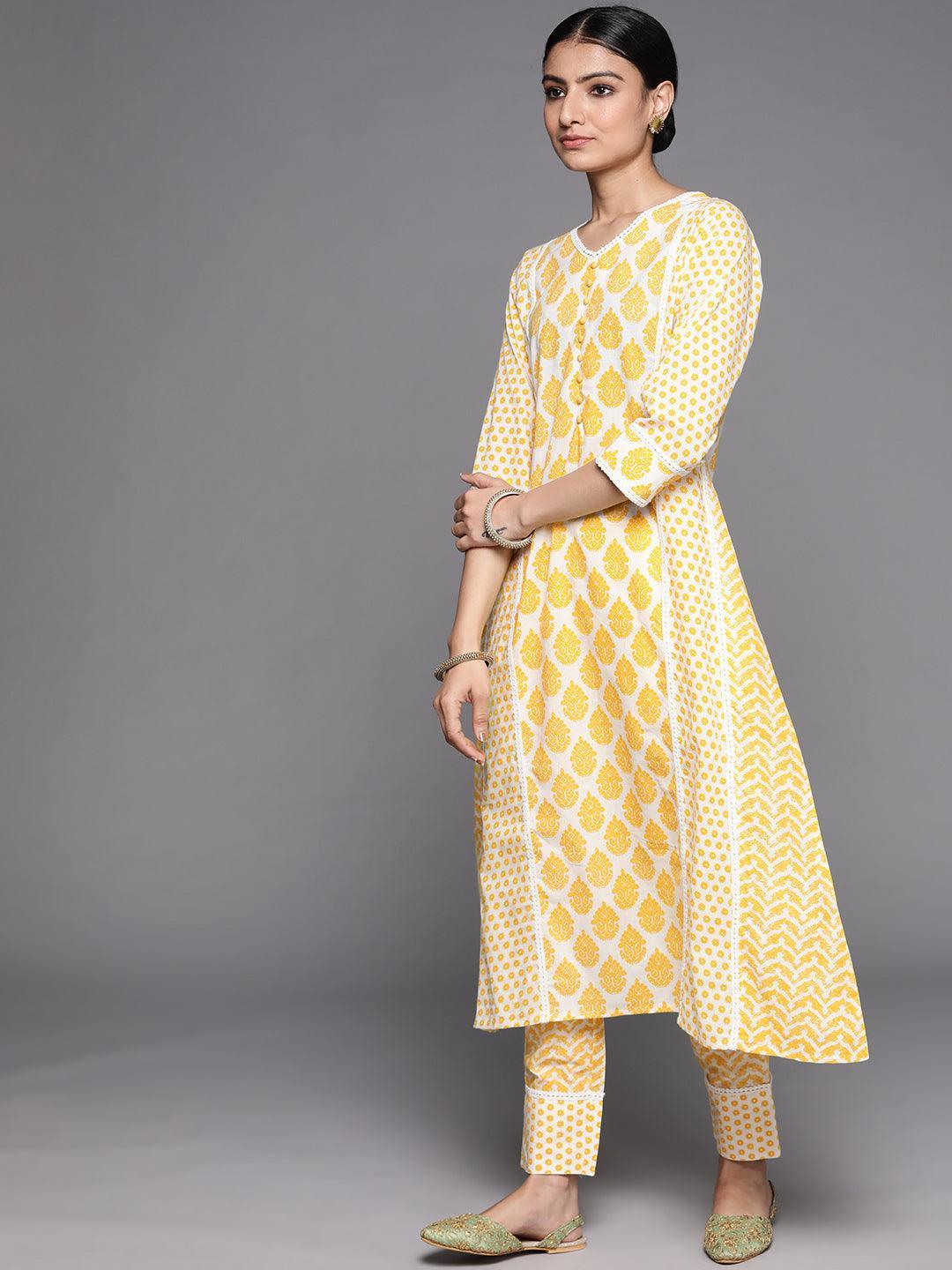 Yellow Printed Cotton Suit Set