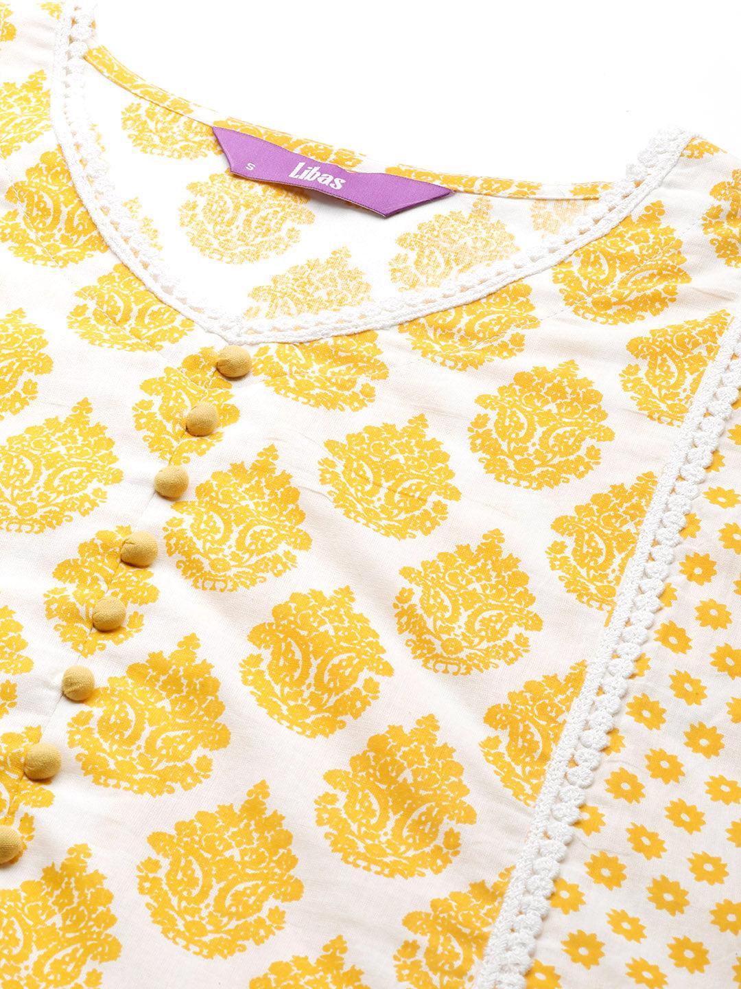 Yellow Printed Cotton Suit Set