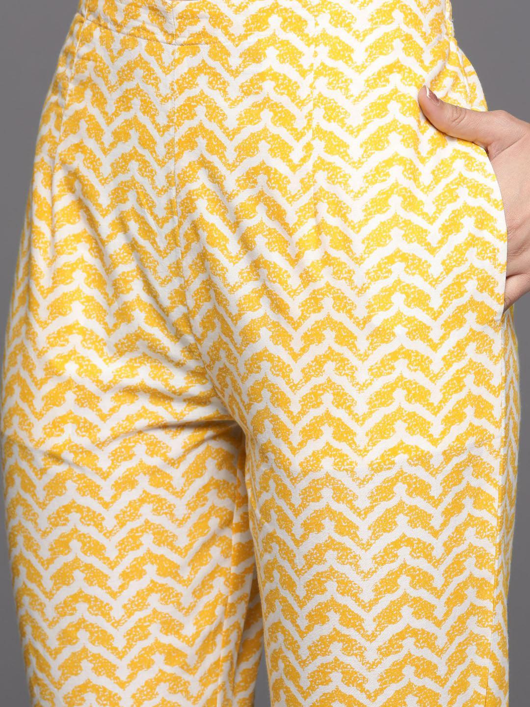 Yellow Printed Cotton Suit Set