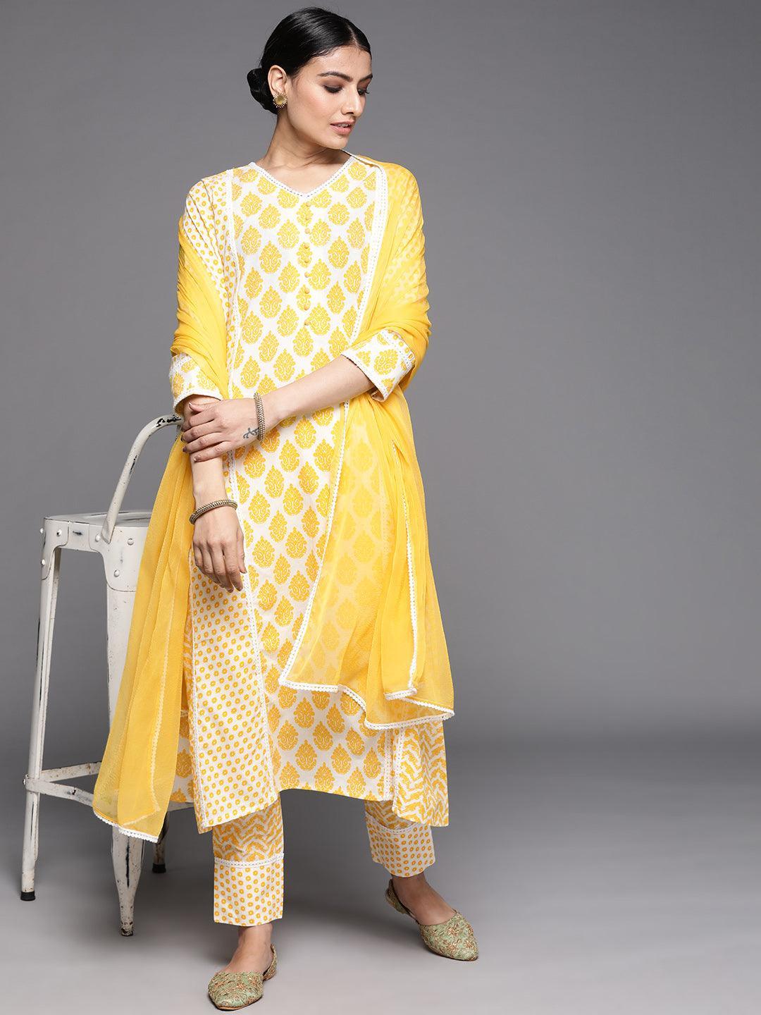 Yellow Printed Cotton Suit Set