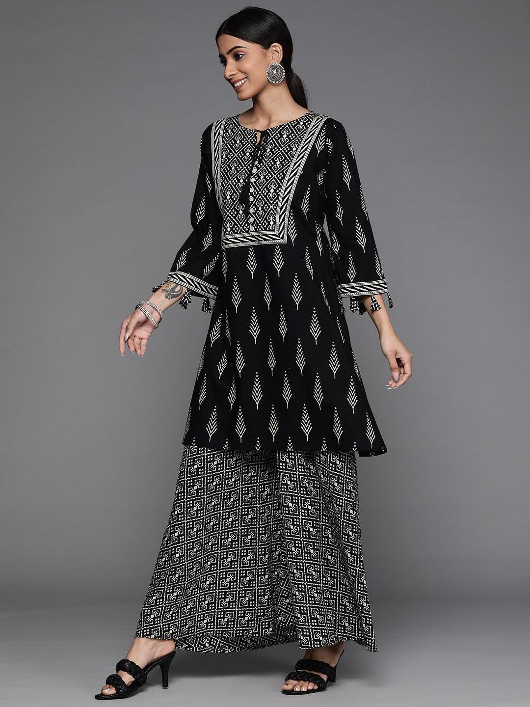 Black Printed Cotton Kurta Set