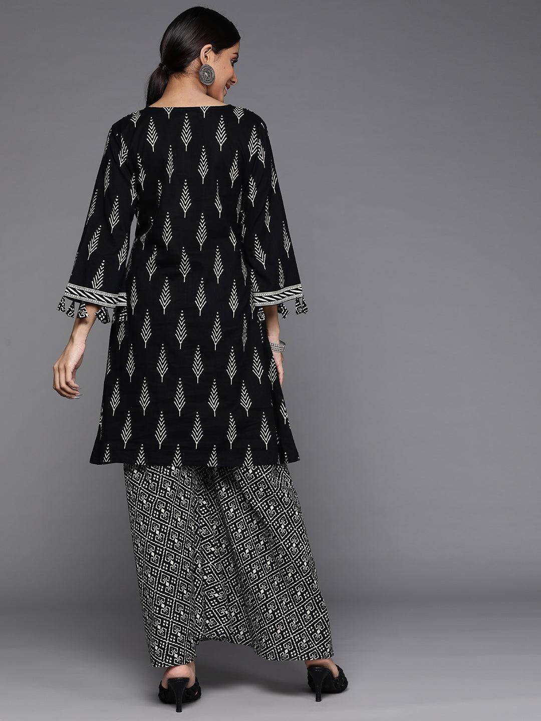 Black Printed Cotton Kurta Set