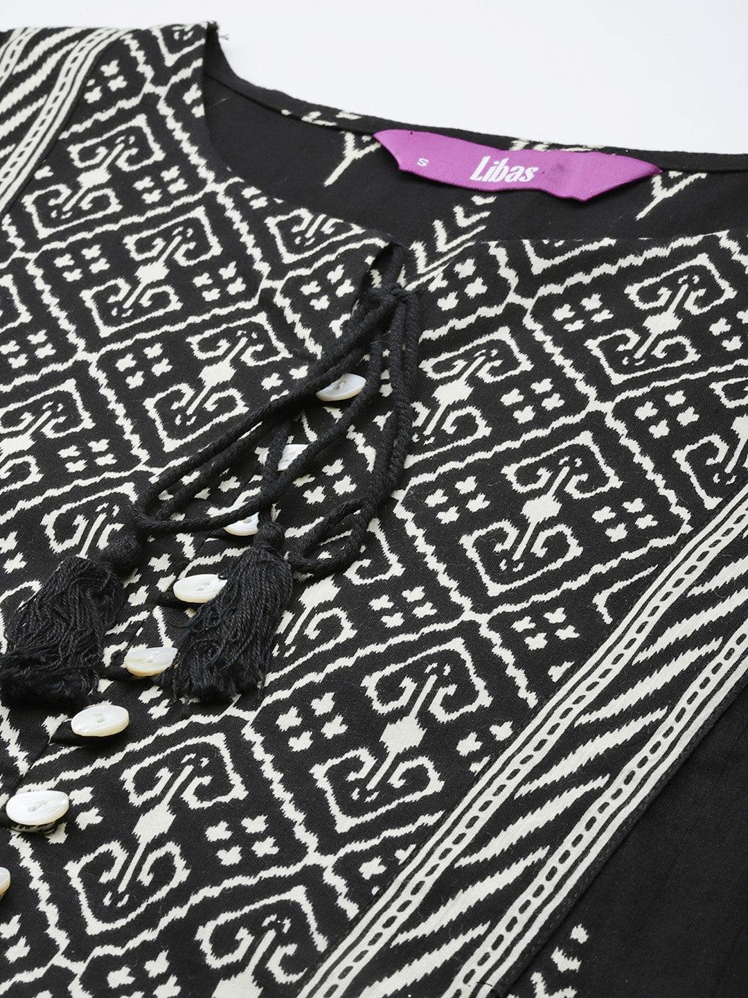 Black Printed Cotton Kurta Set