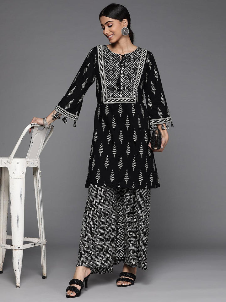 Black Printed Cotton Kurta Set - ShopLibas