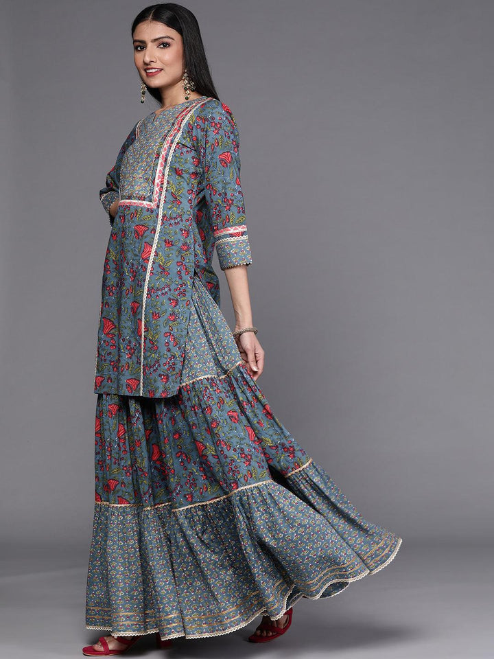 Blue Printed Cotton Suit Set - ShopLibas