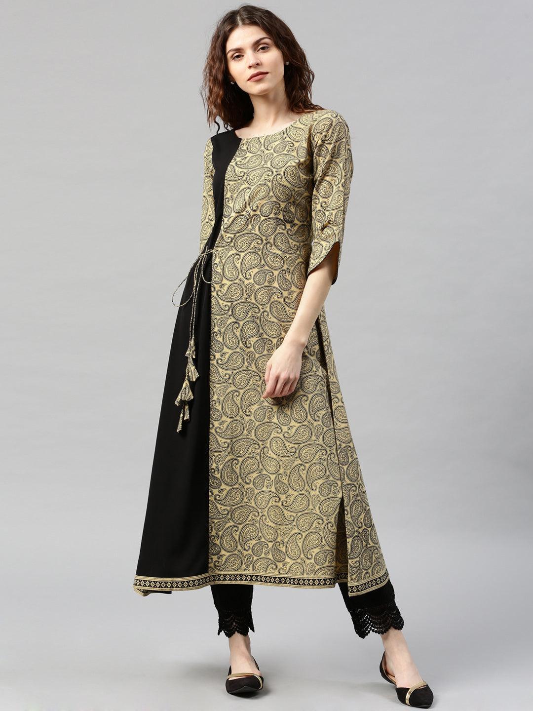 Beige Printed Cotton Kurta