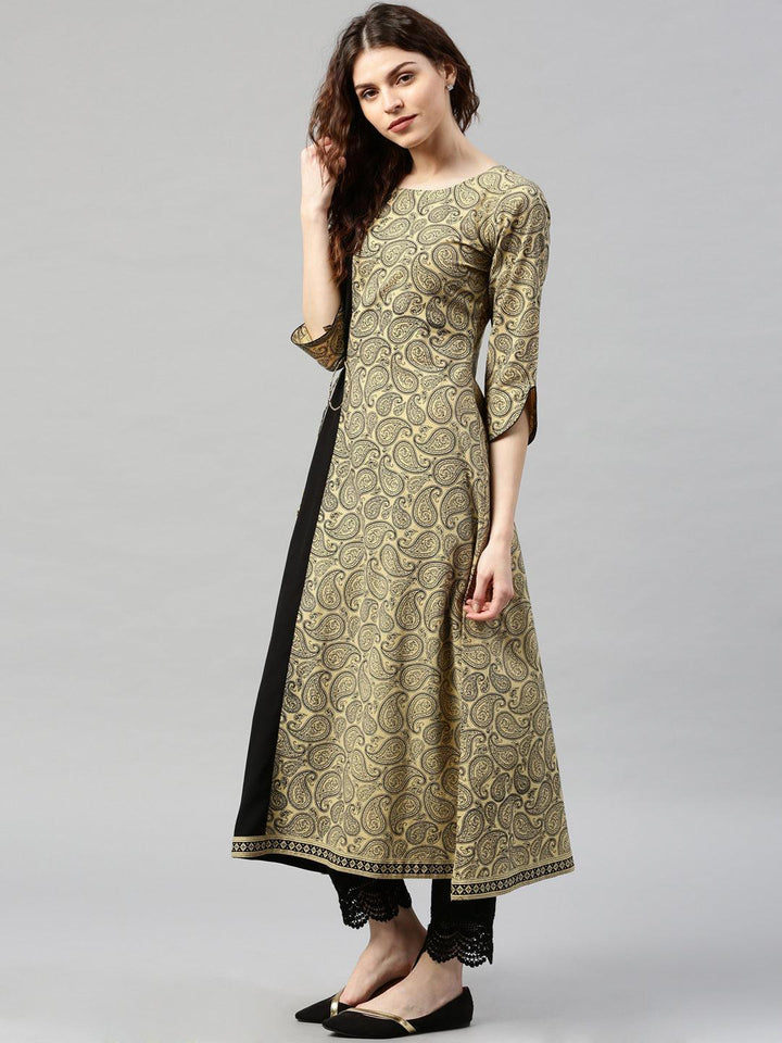 Beige Printed Cotton Kurta - ShopLibas