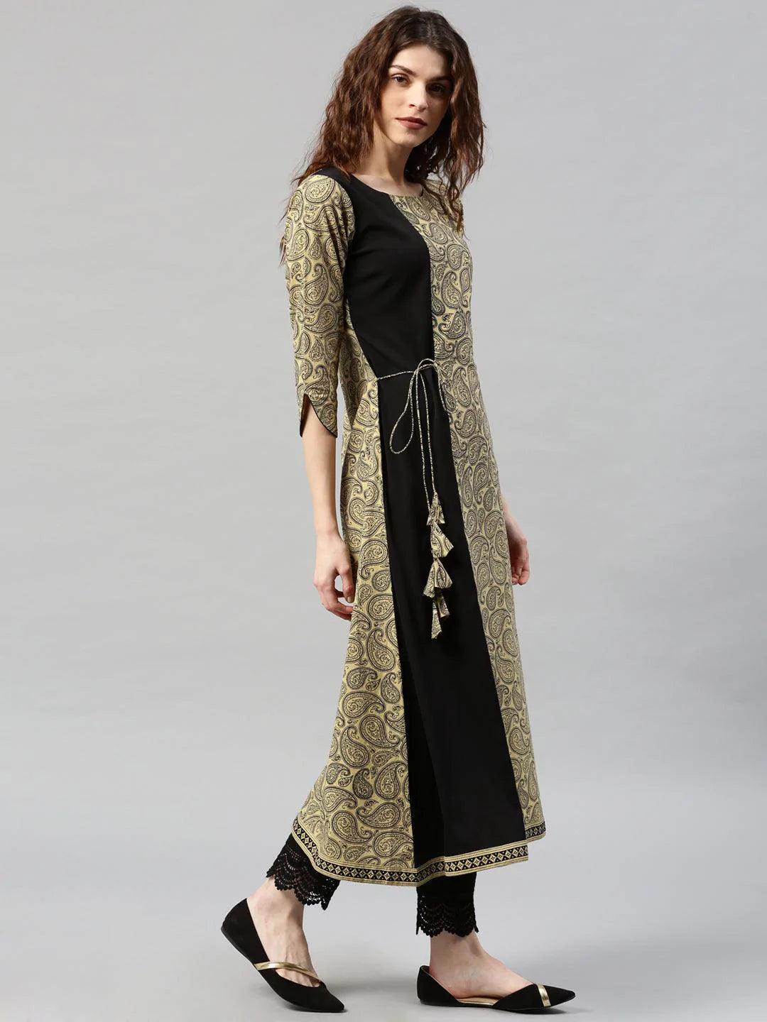 Beige Printed Cotton Kurta