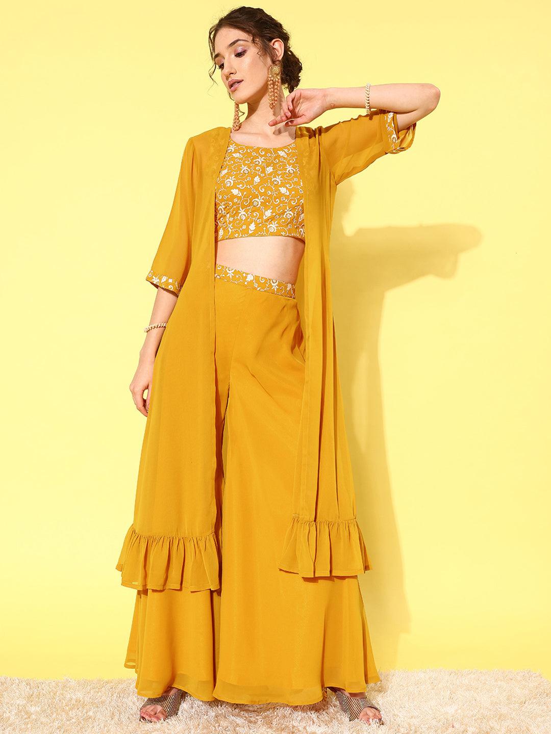 Mustard Embellished Georgette Co-Ords