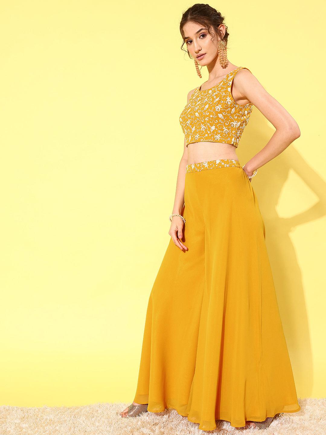 Mustard Embellished Georgette Co-Ords