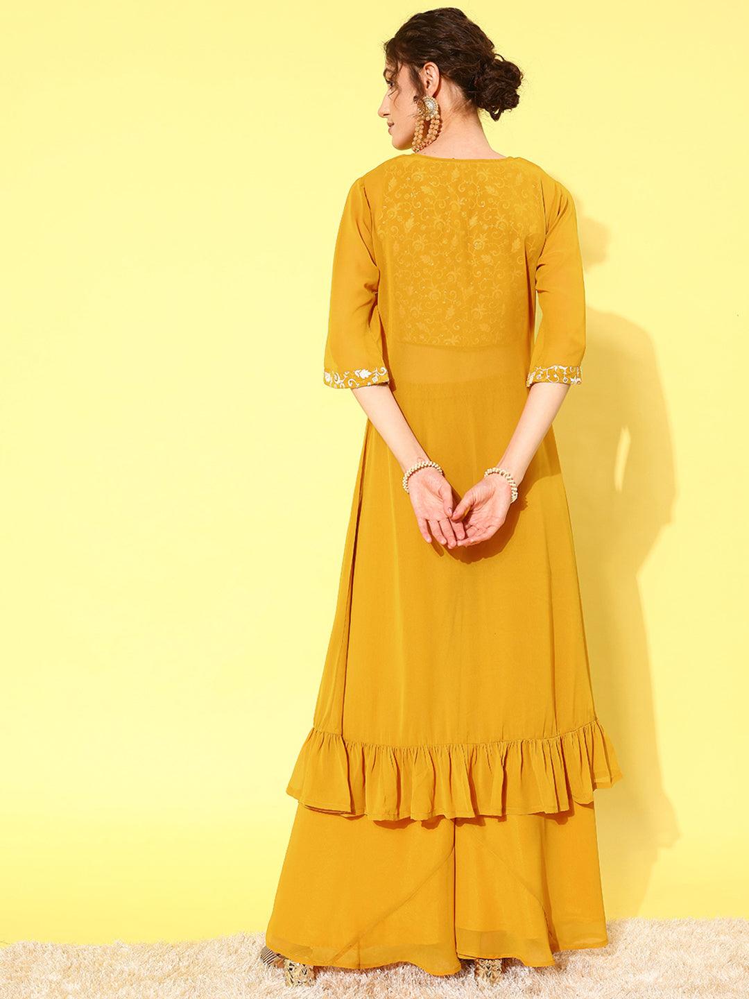 Mustard Embellished Georgette Co-Ords