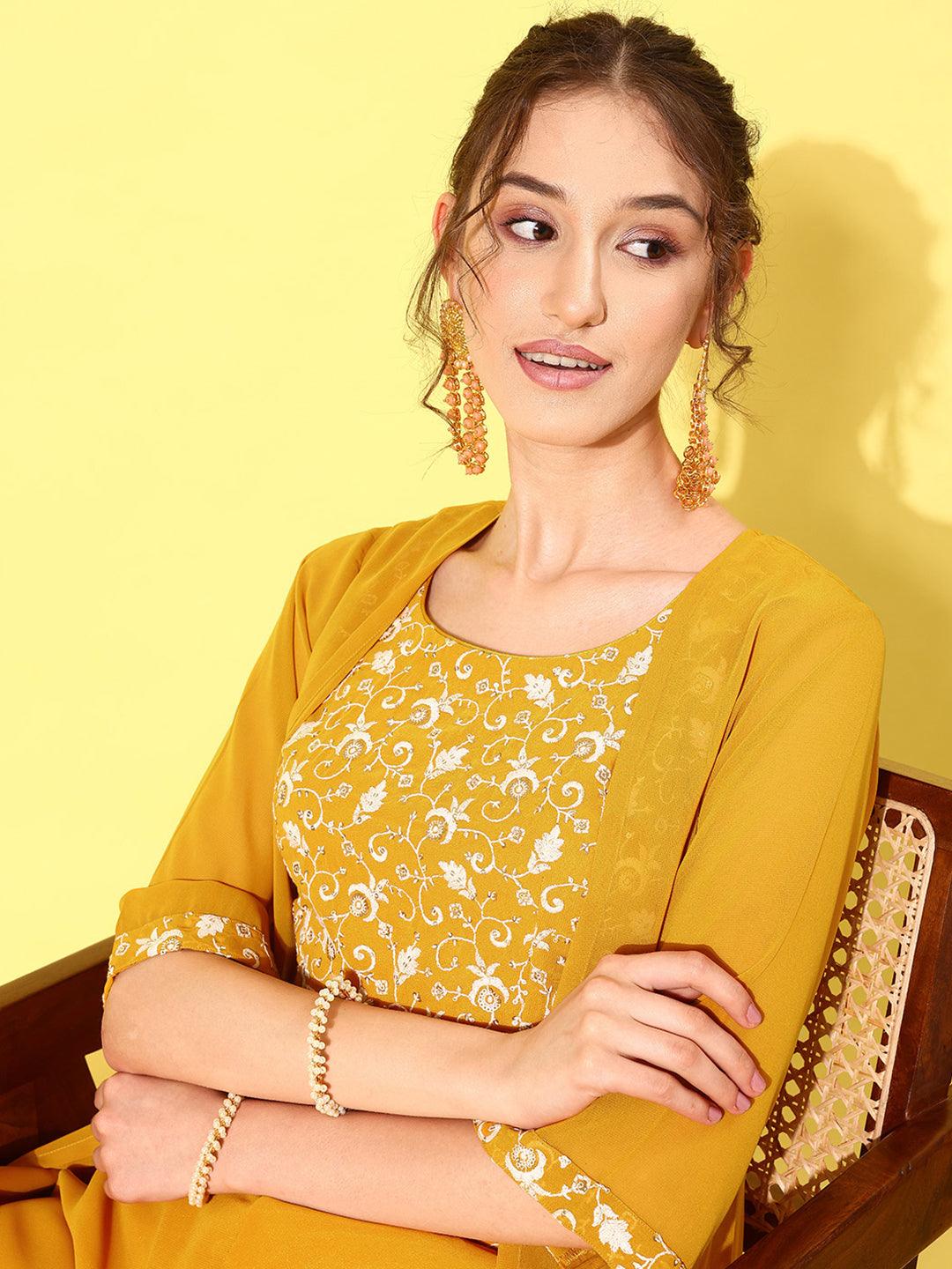 Mustard Embellished Georgette Co-Ords