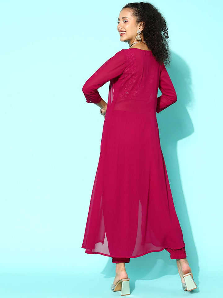 Magenta Embellished Georgette Top With Salwar & Shrug - ShopLibas