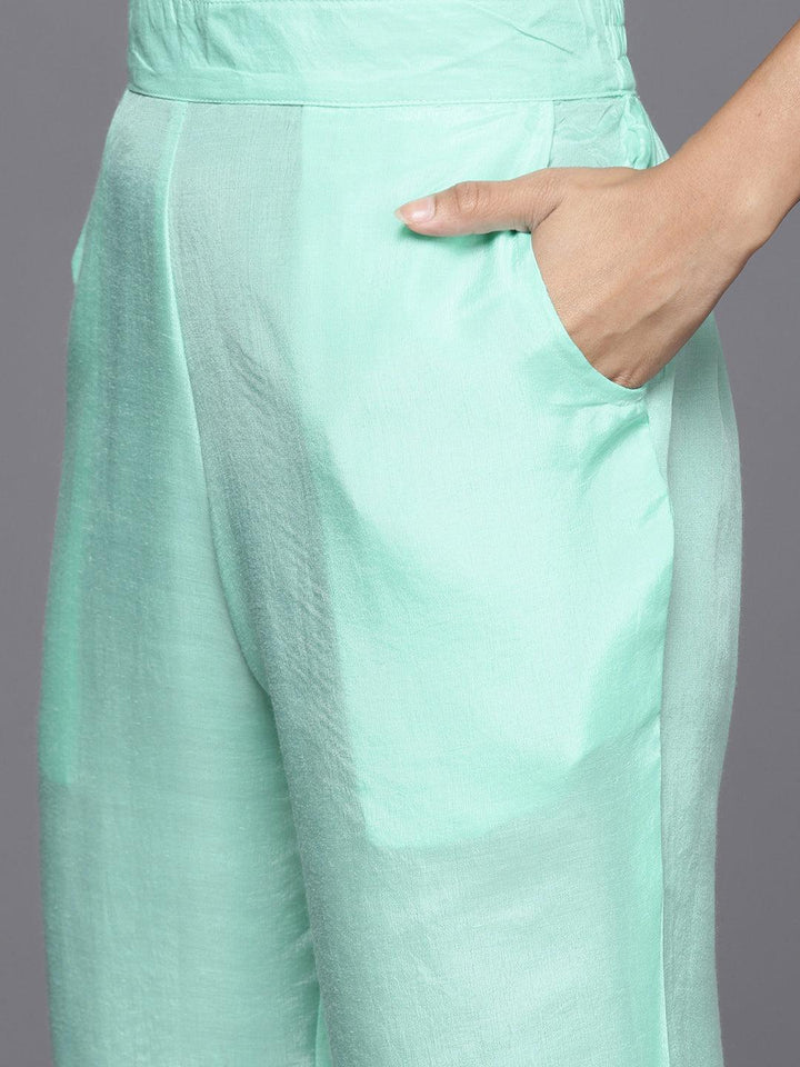 Sea Green Embroidered Georgette Straight Kurta With Trousers & Dupatta - ShopLibas