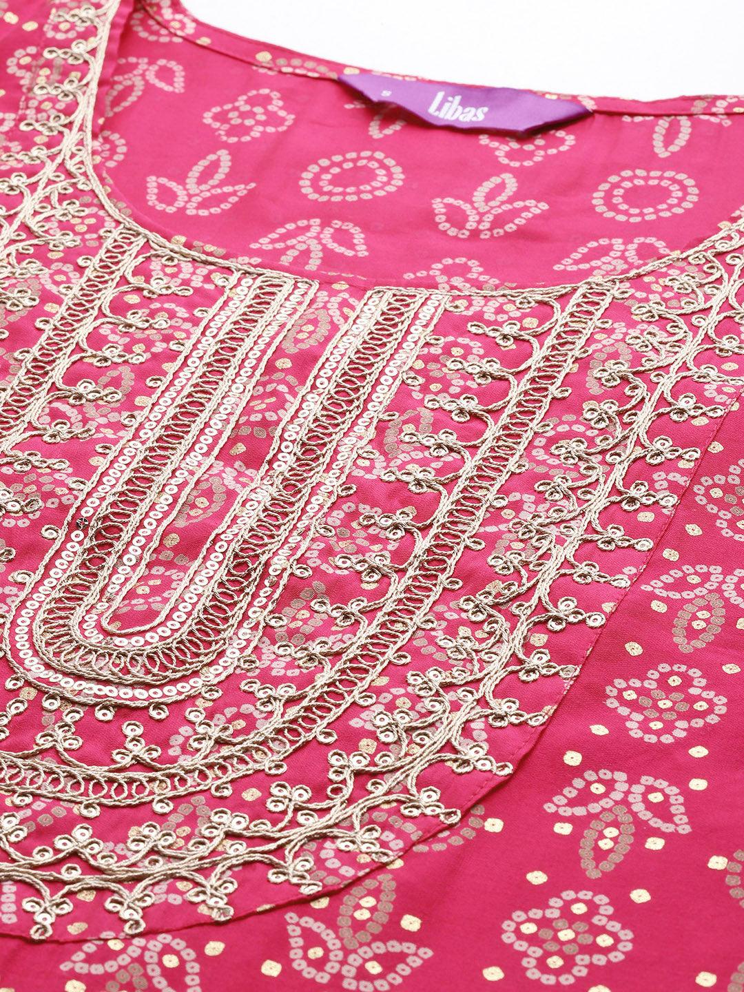 Magenta Yoke Design Silk Blend Straight Suit With Dupatta