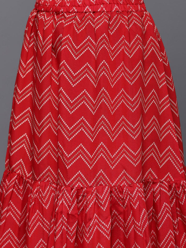 Red Yoke Design Silk Blend Straight Kurta With Skirt & Dupatta - ShopLibas