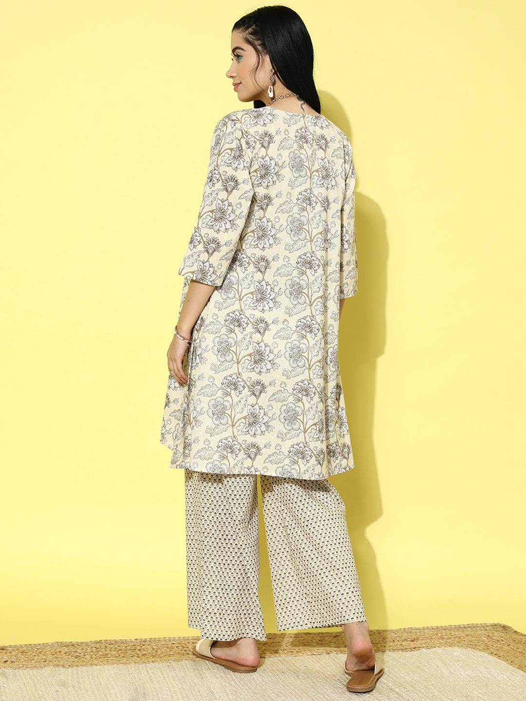 Yellow Printed Cotton Top With Palazzos & Shrug - ShopLibas