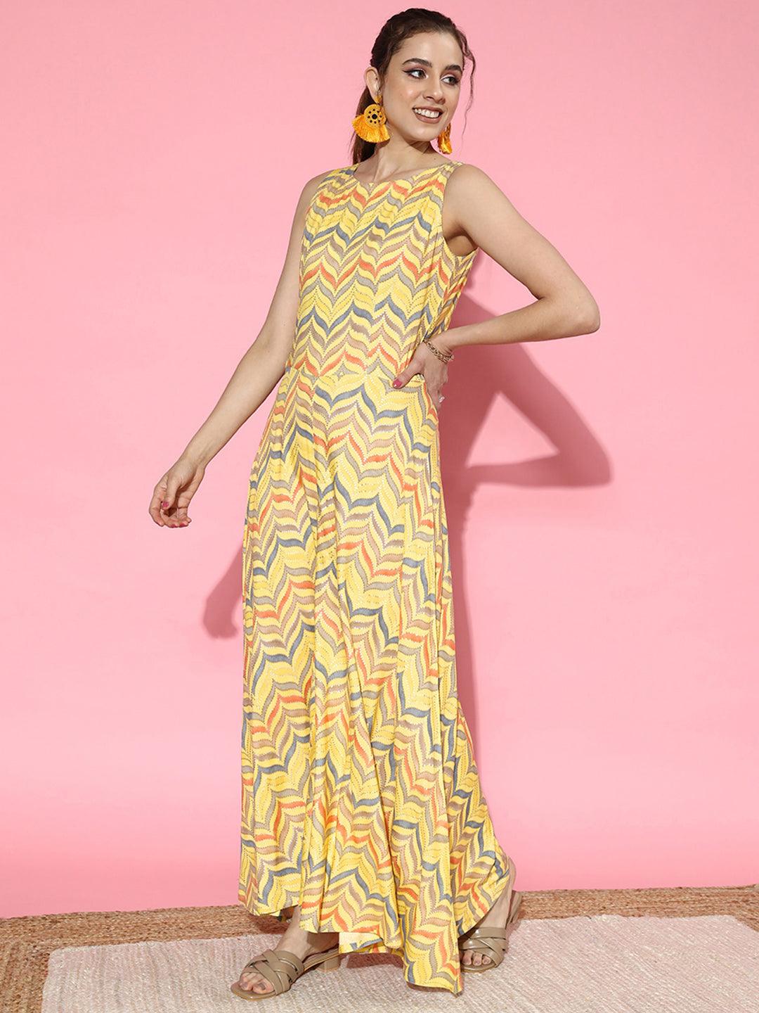 Yellow Printed Rayon Jumpsuit