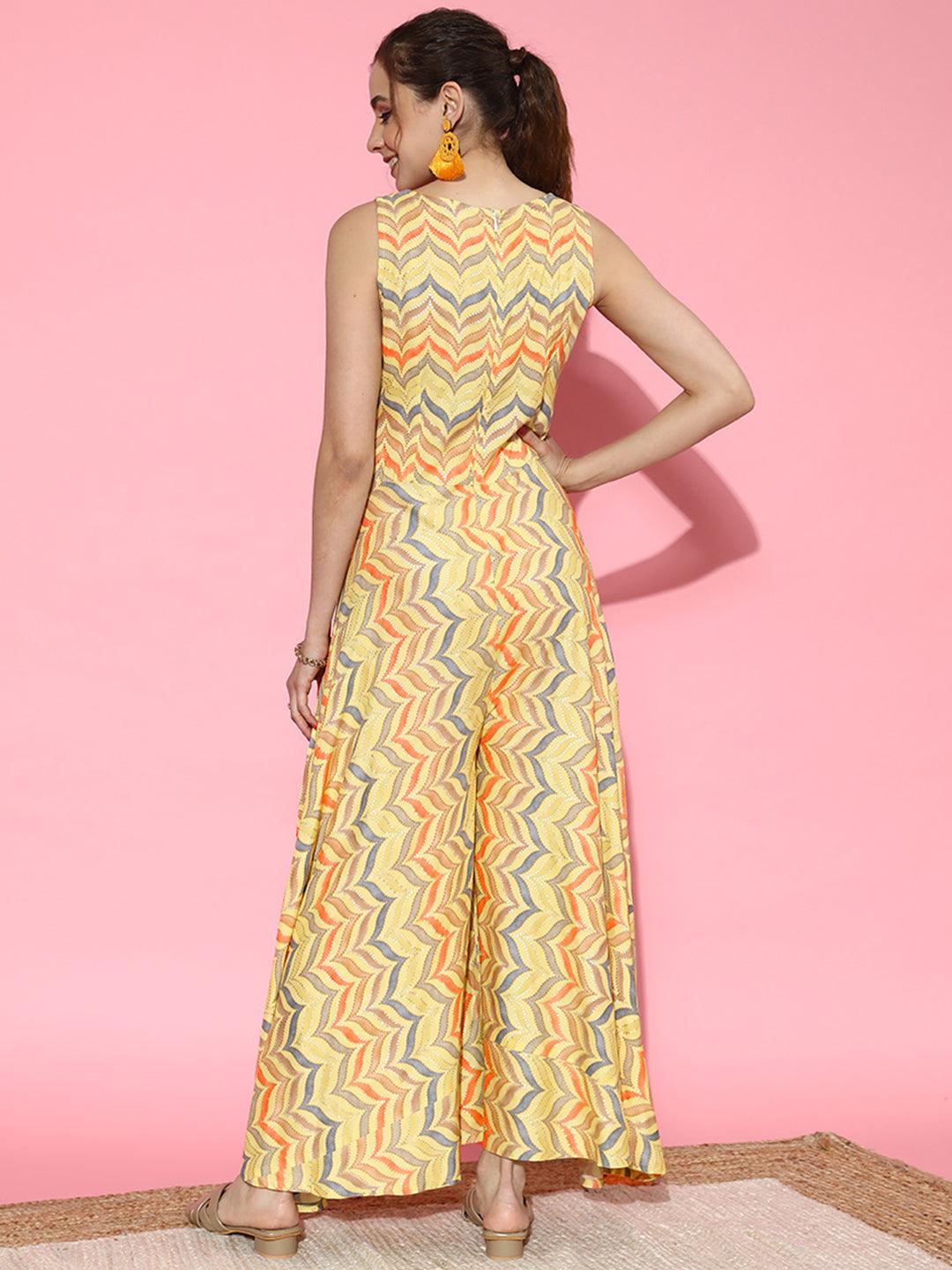 Yellow Printed Rayon Jumpsuit