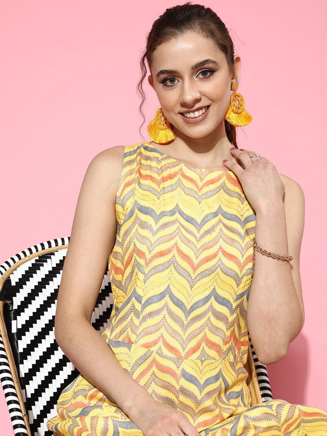 Yellow Printed Rayon Jumpsuit