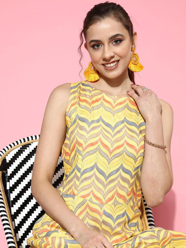 Yellow Printed Rayon Jumpsuit - ShopLibas