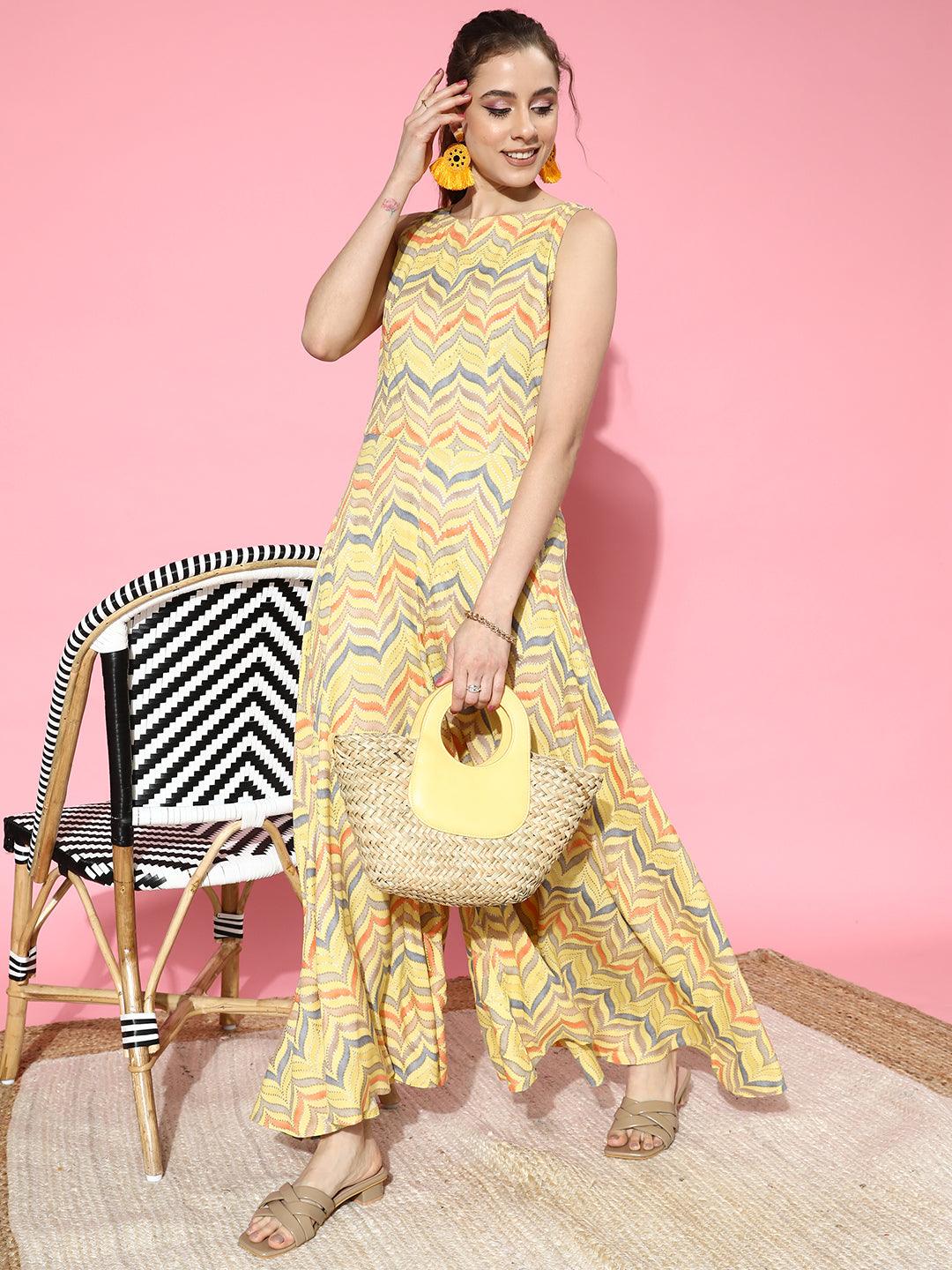 Yellow Printed Rayon Jumpsuit