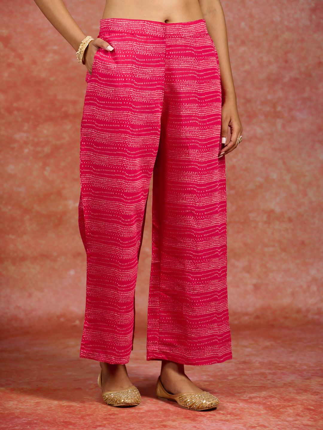 Pink Printed Silk Blend Straight Suit With Dupatta