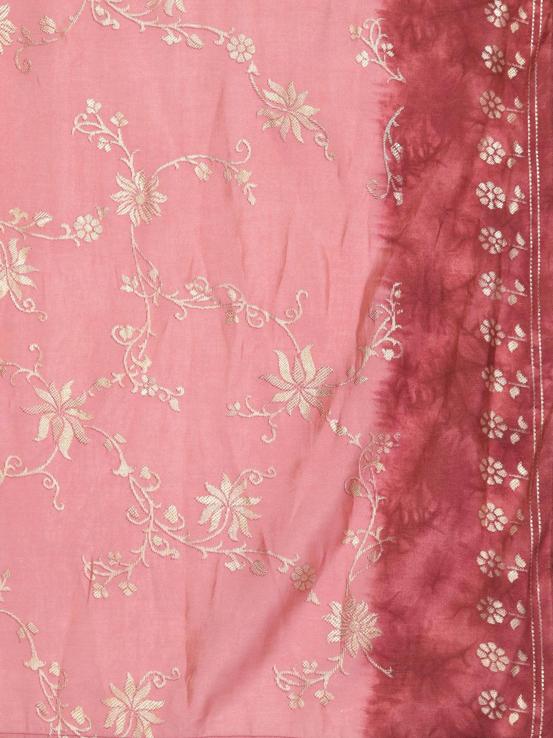 Coral Printed Silk Blend Straight Suit With Dupatta