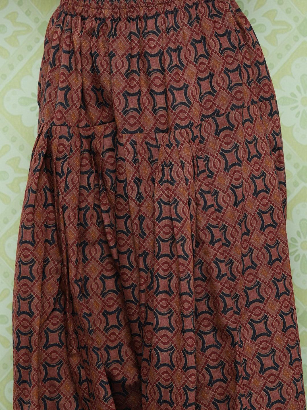 Maroon Printed Silk Blend Straight Suit With Dupatta