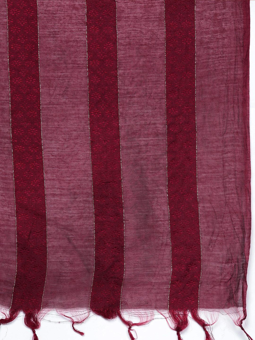 Maroon Printed Silk Blend A-Line Kurta