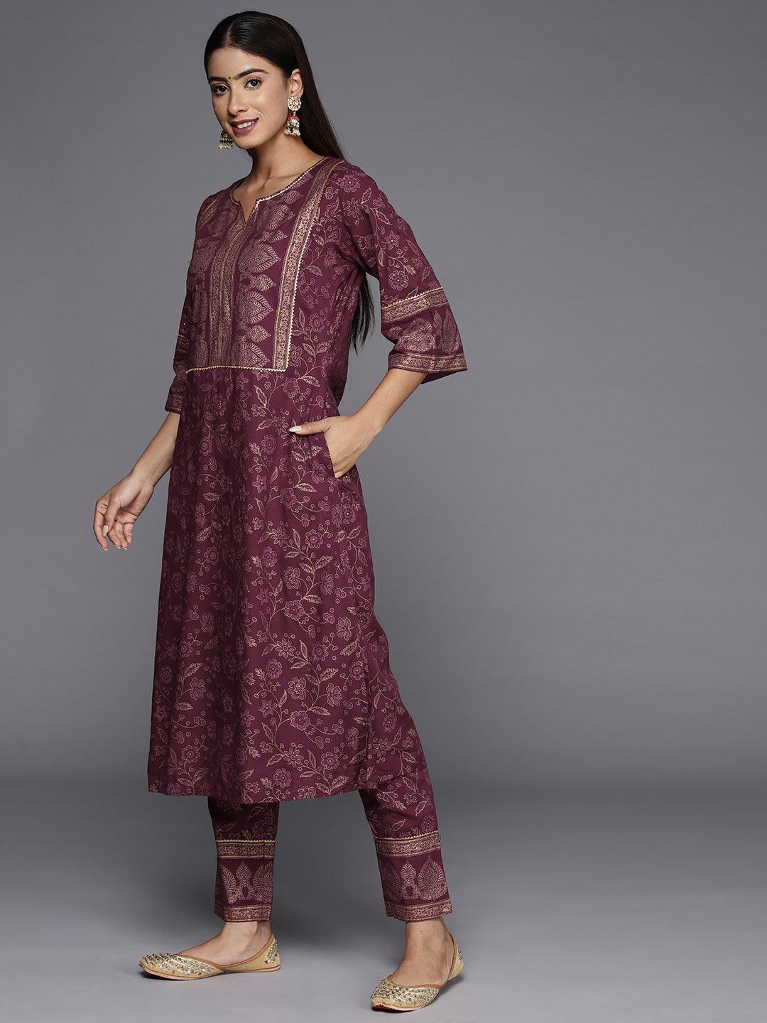 Maroon Printed Rayon A-Line Kurta