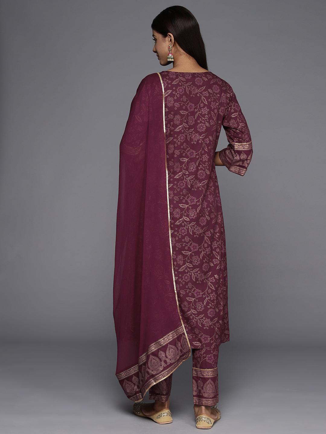 Maroon Printed Rayon A-Line Kurta