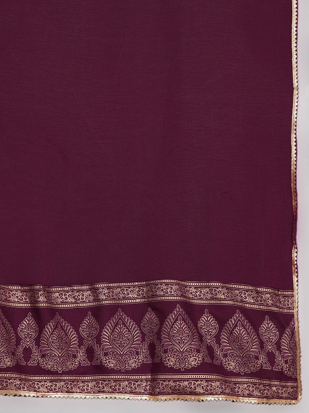 Maroon Printed Rayon A-Line Kurta