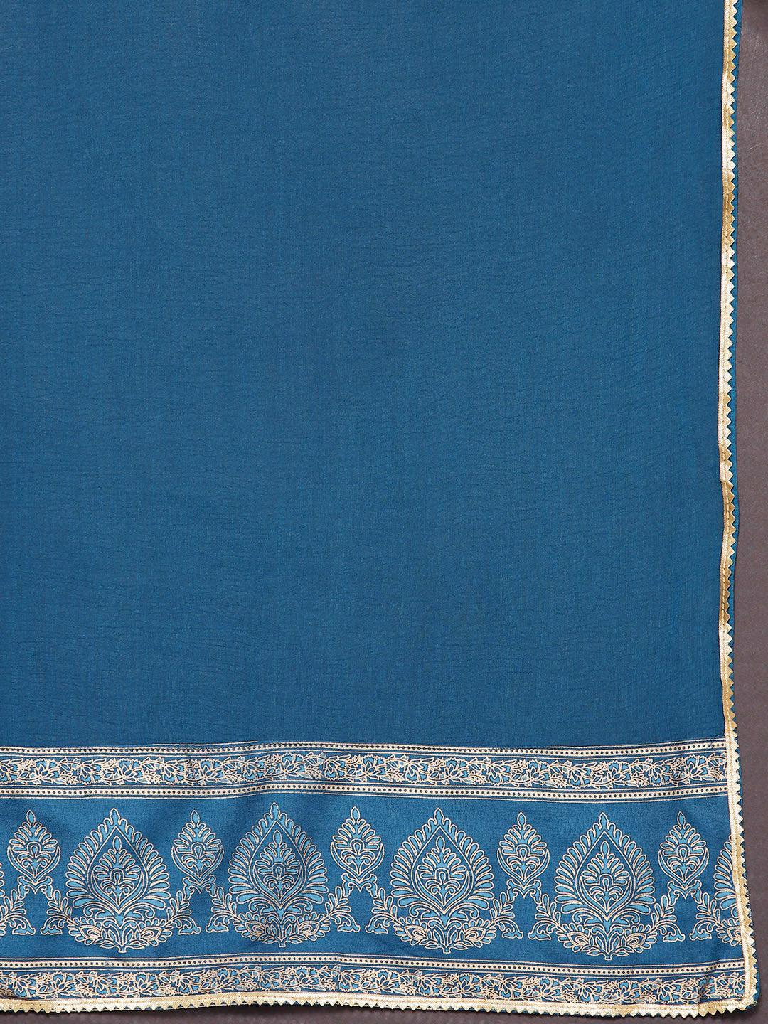 Blue Printed Rayon A-Line Kurta