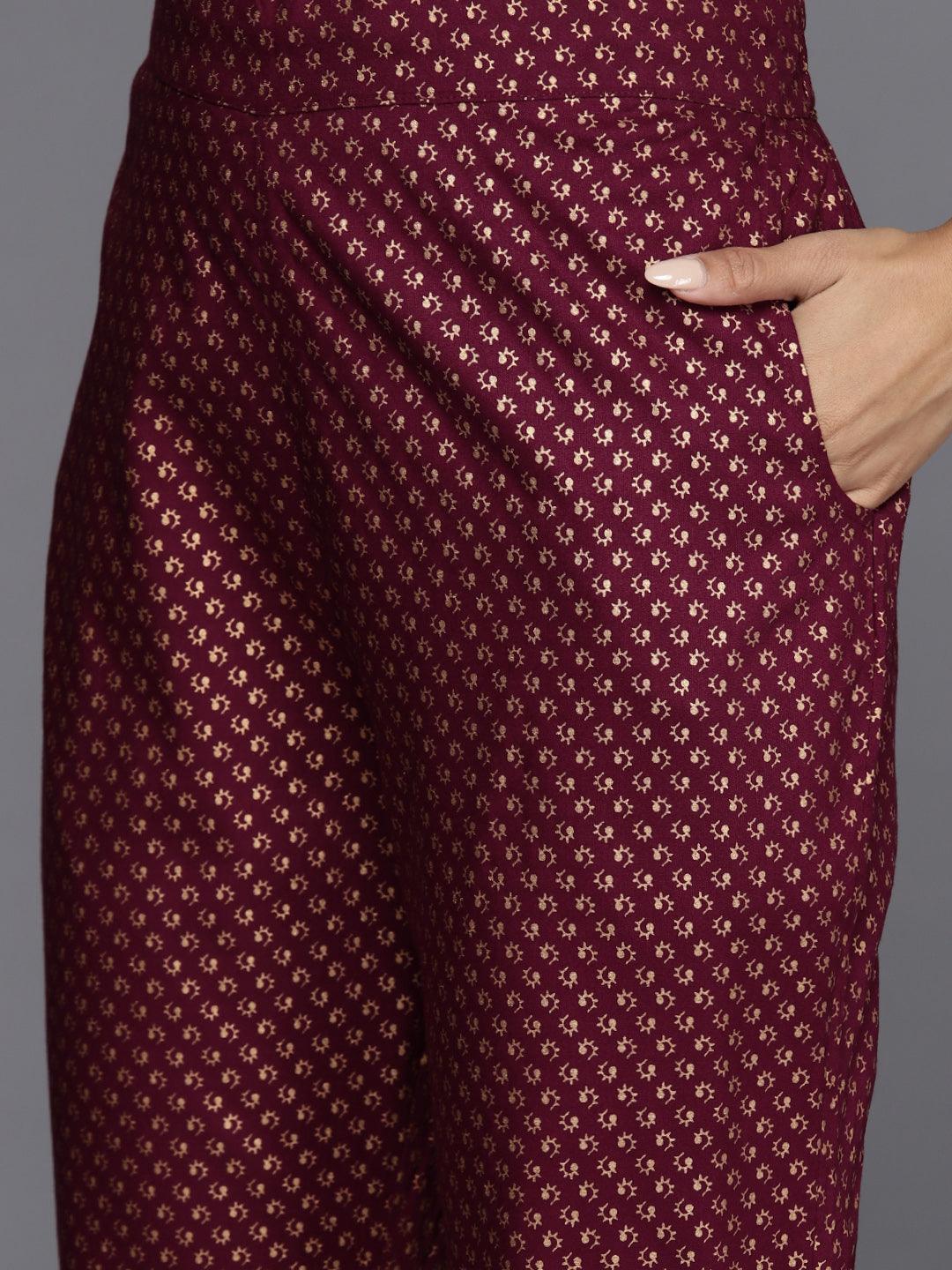 Maroon Printed Rayon Anarkali Suit With Dupatta