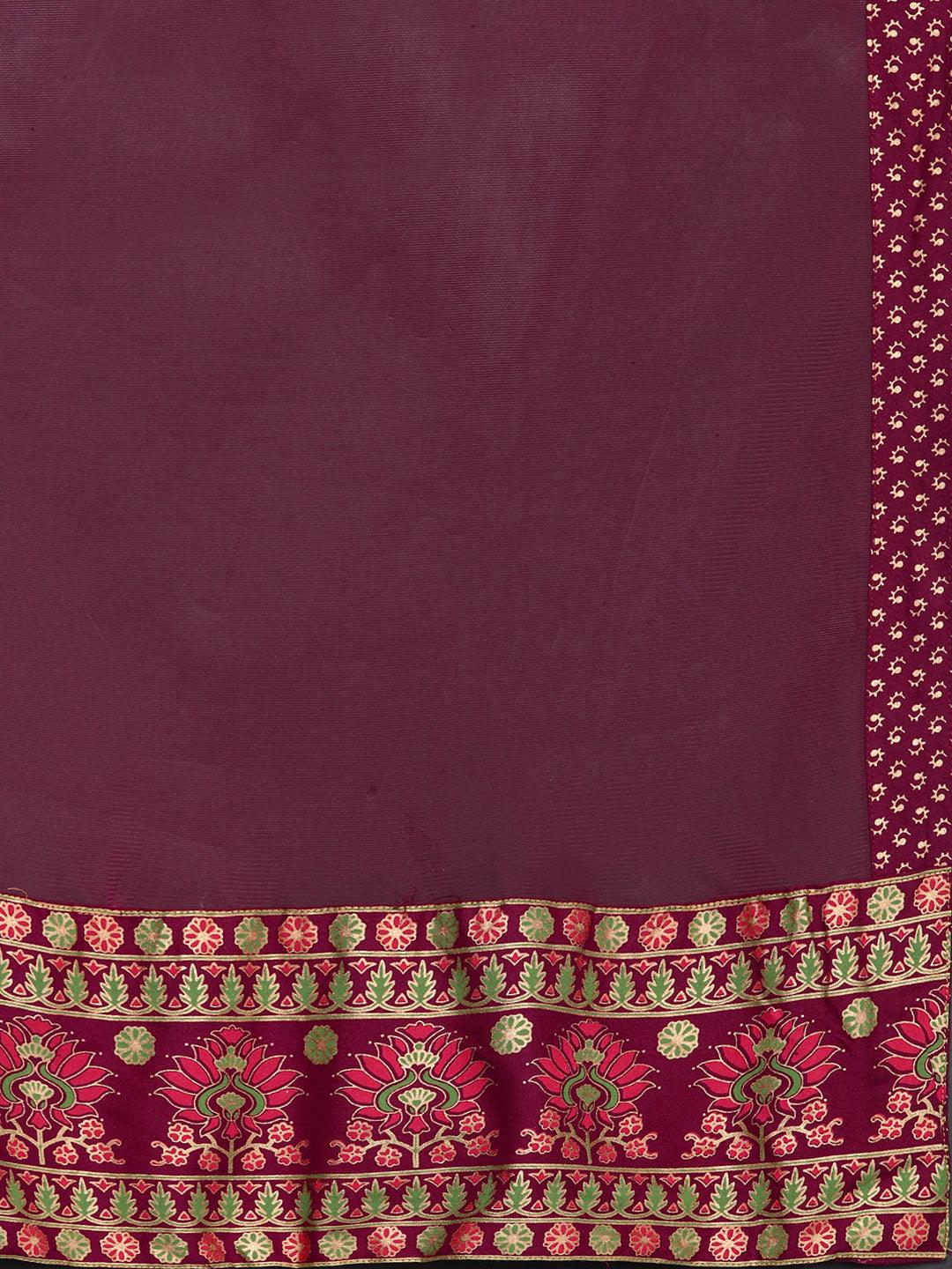 Maroon Printed Rayon Anarkali Suit With Dupatta