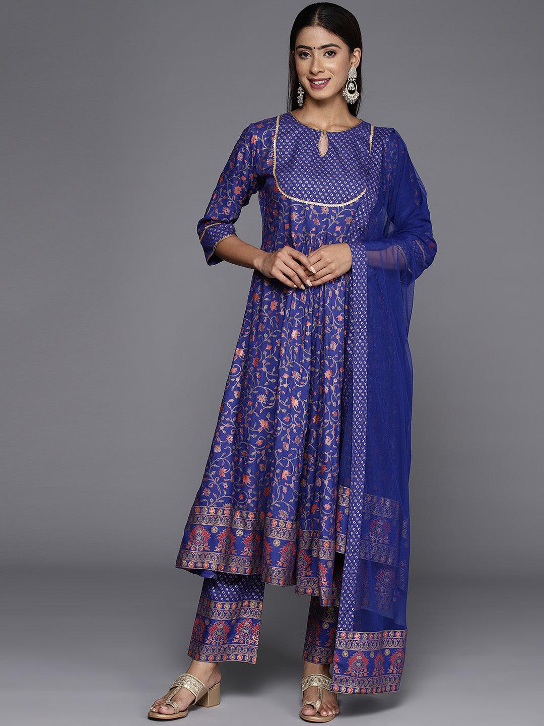 Purple Printed Rayon Anarkali Kurta - ShopLibas