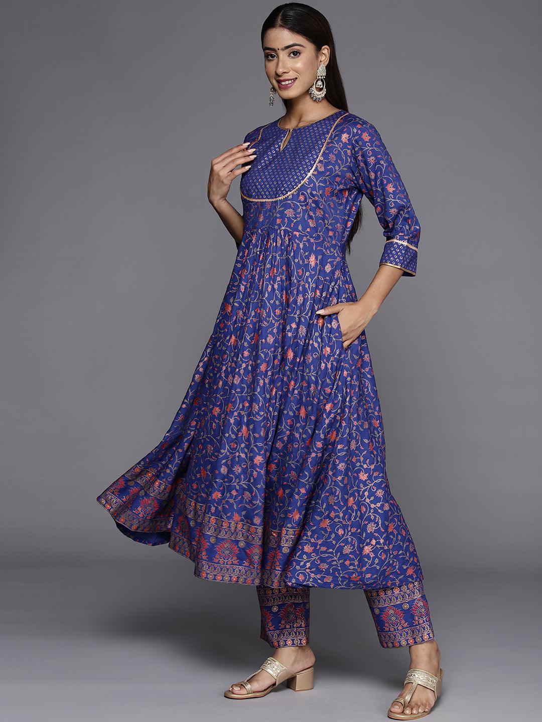 Purple Printed Rayon Anarkali Kurta - ShopLibas