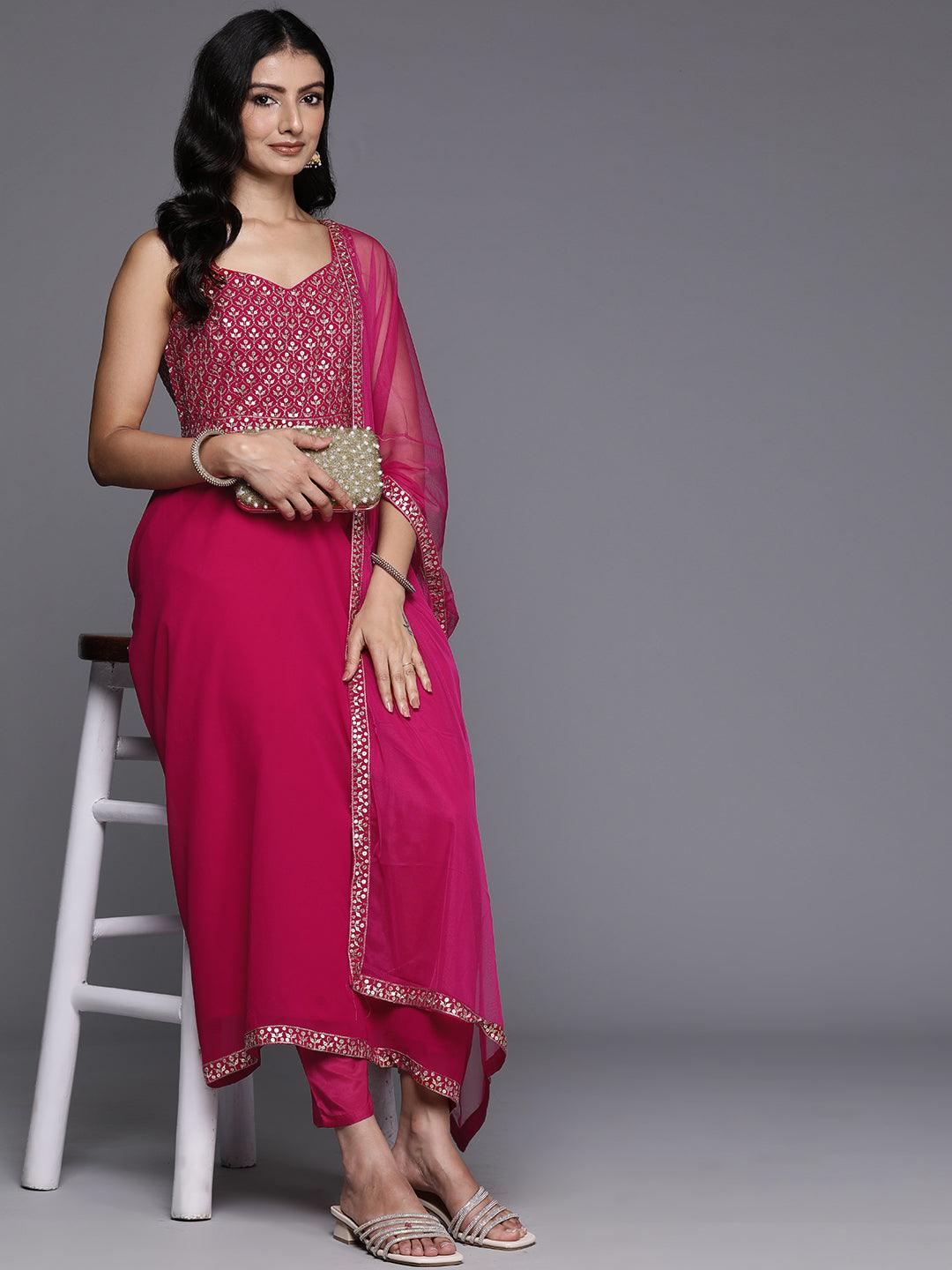 Pink Embroidered Georgette Anarkali Suit With Dupatta