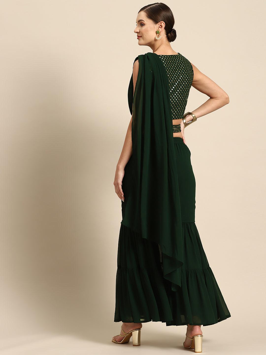 Green Embellished Georgette Ready to Wear Saree