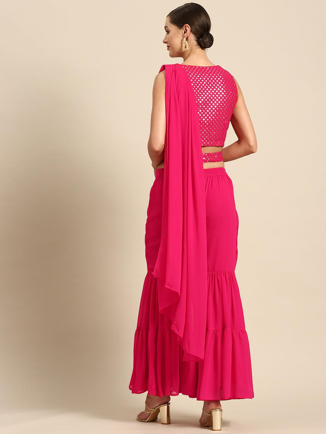 Pink Embellished Georgette Ready to Wear Saree