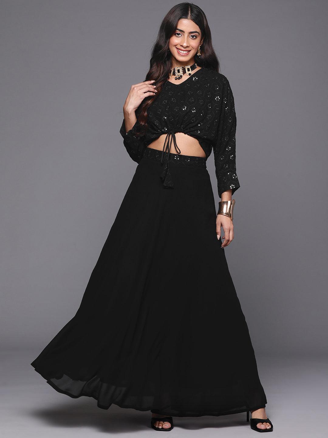 Black Embroidered Georgette Lehenga