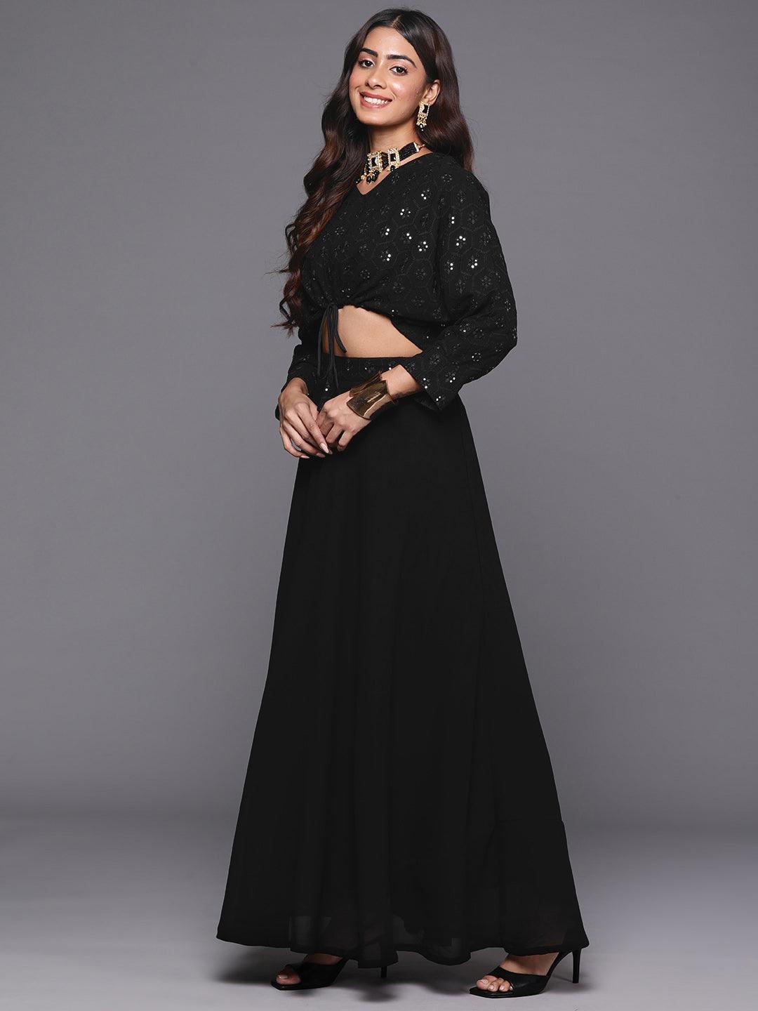 Black Embroidered Georgette Lehenga