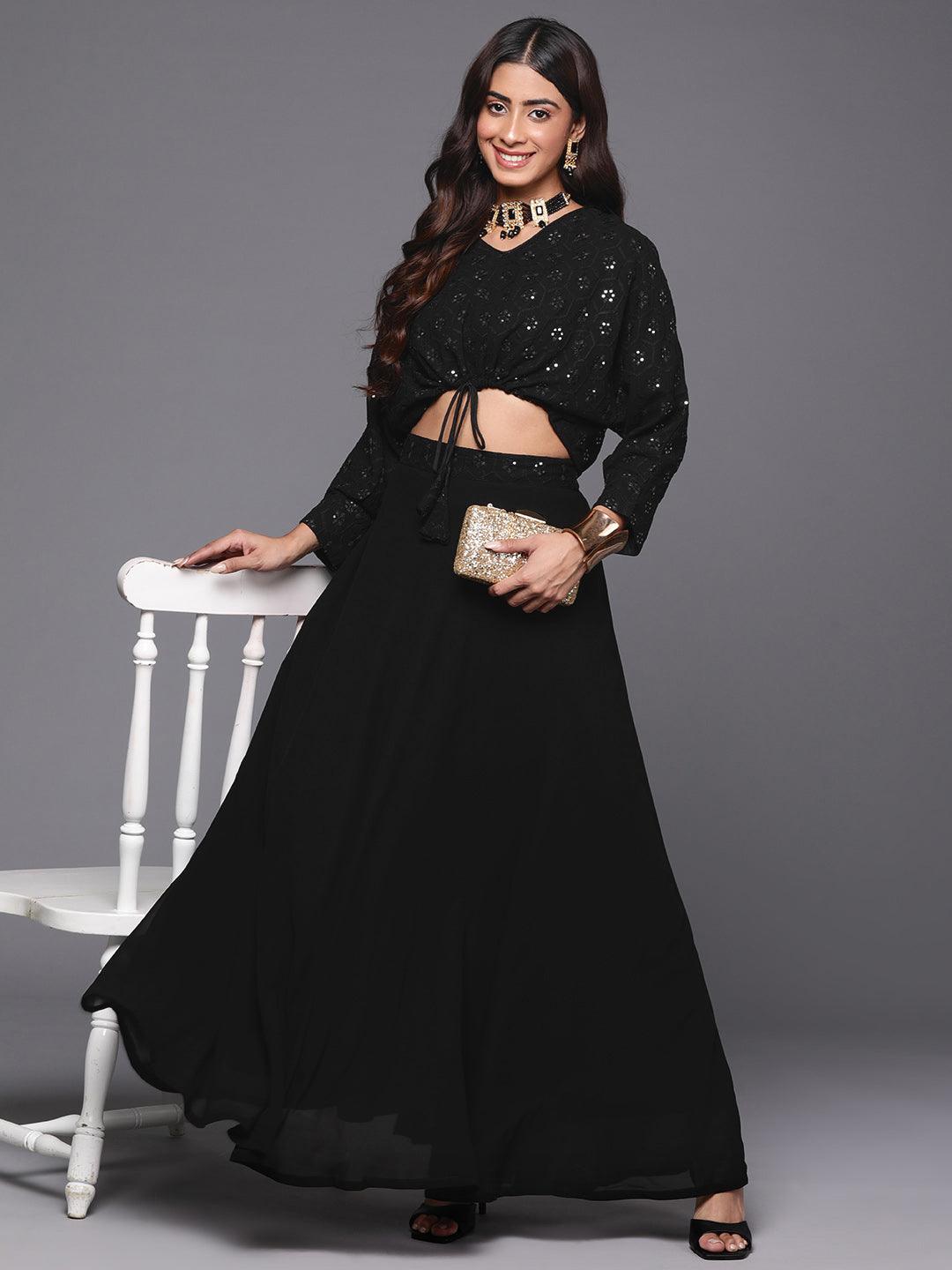 Black Embroidered Georgette Lehenga